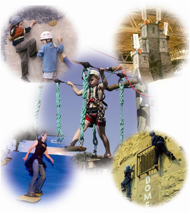 2005 via ferata, climbing wall, surf machine